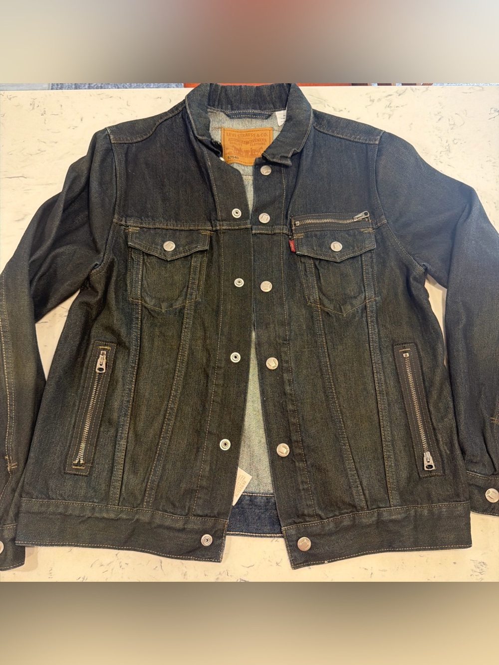 LEVIS Jean Jacket Moto Style Trucker #57540 Denim Zipper Rare Snaps Vintage XL